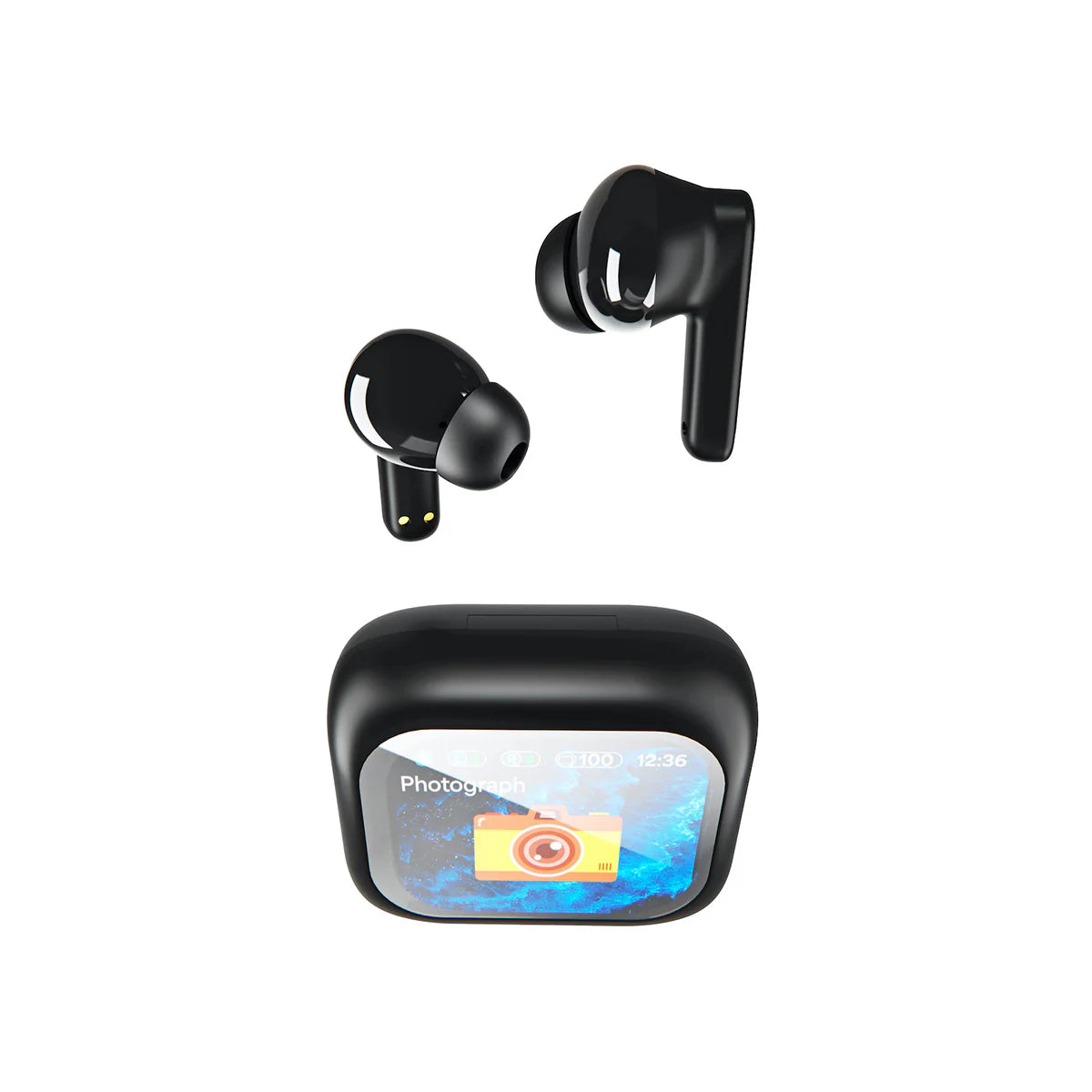Wireless Noise-Cancelling Earbuds with Smart Display Case